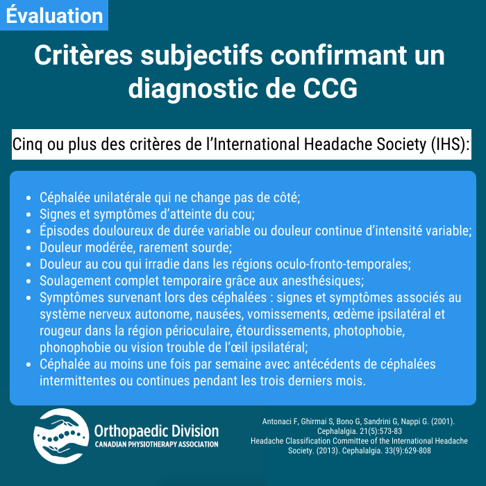 Évaluation : critères subjectifs confirmant un diagnostic de CCG ...